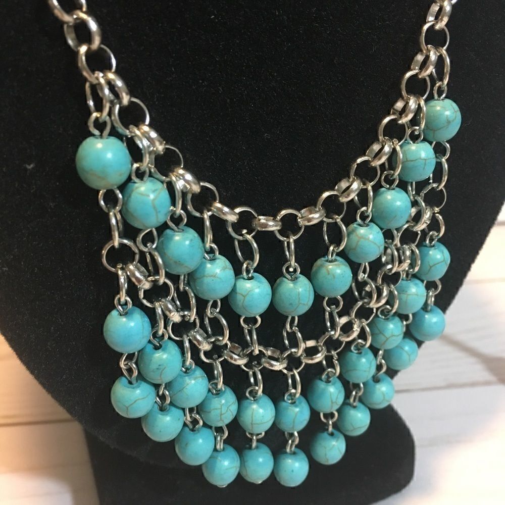 Turquoise & Silver Necklace with Earrings - Picture 4 of 8